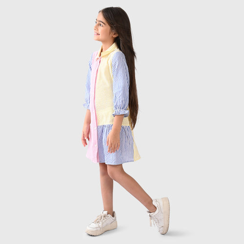 Girls Shirt Dress Stipes Multi