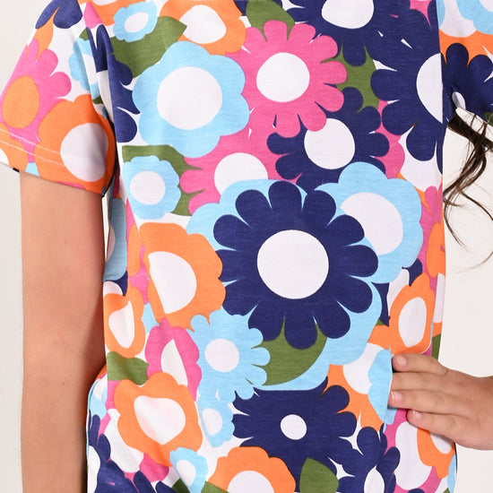 Girls Knoted Croped Print Cotton Tshirt
