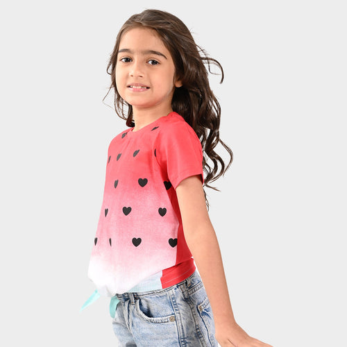 Girls Croped Printed Cotton Tshirt