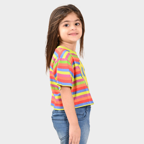 Girls Croped Smily Print Cotton Tshirt