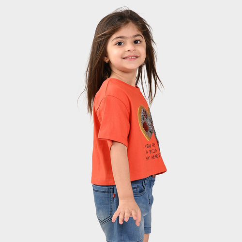 Girls Croped Print Cotton Tshirt