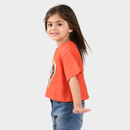 Girls Croped Print Cotton Tshirt