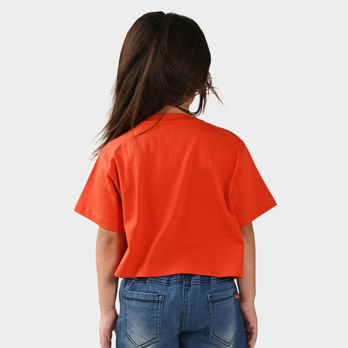 Girls Croped Print Cotton Tshirt