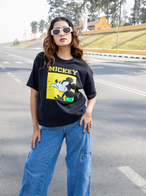 Women Mickey Oversize Front Print Tshirt BON12098