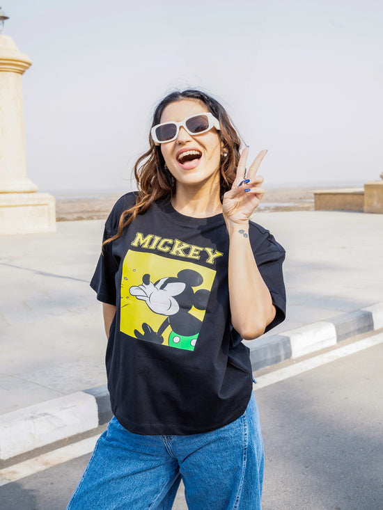 Women Mickey Oversize Front Print Tshirt BON12098