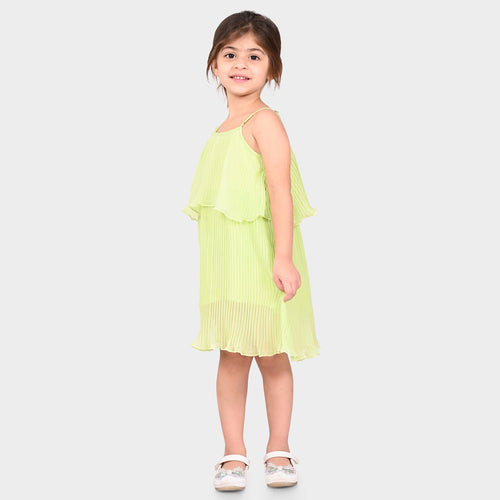 Girls Polyester Green Pleated Dress