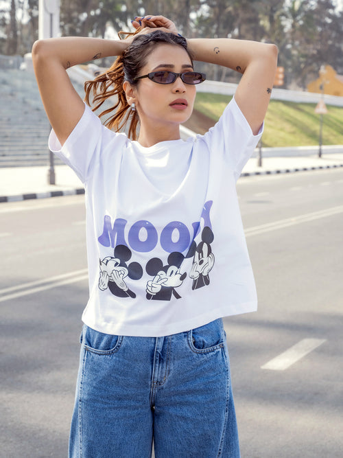 Women Mickey Oversize Front Print Tshirt BON12141