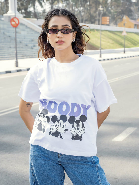 Women Mickey Oversize Front Print Tshirt BON12141