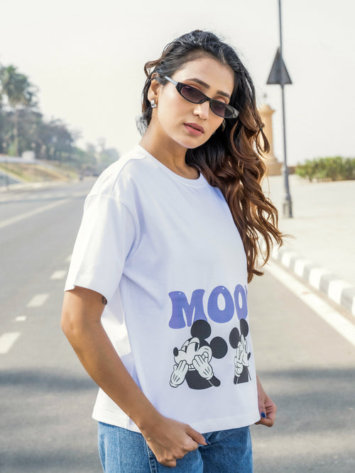 Women Mickey Oversize Front Print Tshirt BON12141