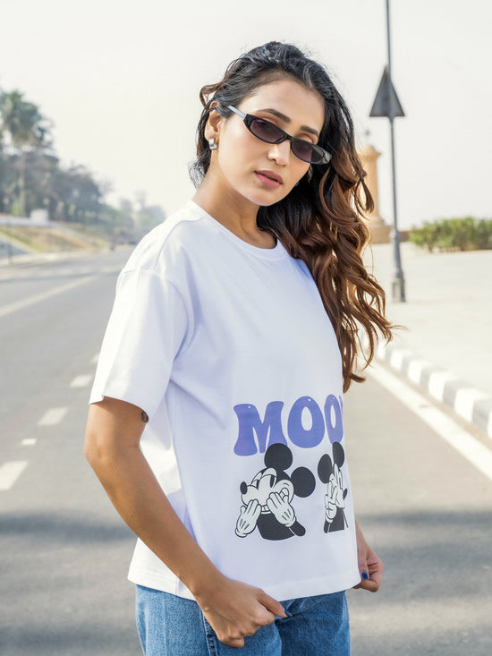 Women Mickey Oversize Front Print Tshirt BON12141
