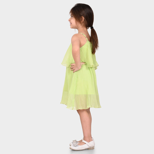 Girls Polyester Green Pleated Dress