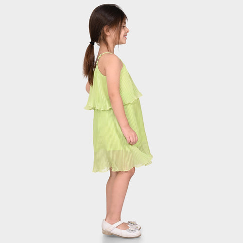 Girls Polyester Green Pleated Dress