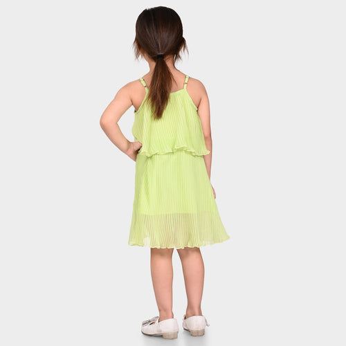 Girls Polyester Green Pleated Dress