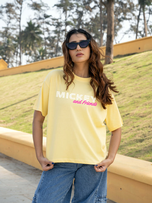 Women Mickey & mini Oversize Front and Back print Tshirt BON12084