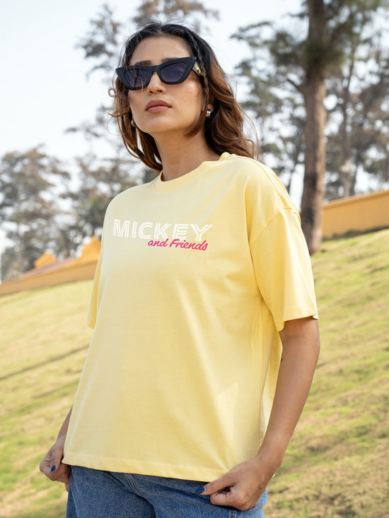 Women Mickey & mini Oversize Front and Back print Tshirt BON12084