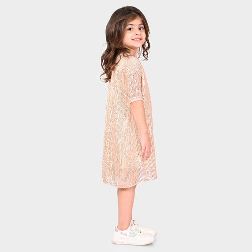 Girls Champagne Sequence Oversized Party Dress
