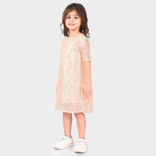 Girls Champagne Sequence Oversized Party Dress