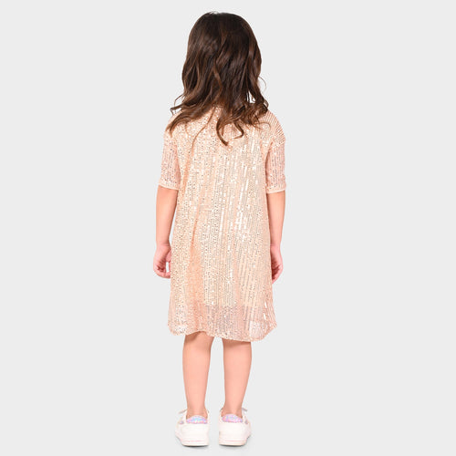 Girls Champagne Sequence Oversized Party Dress