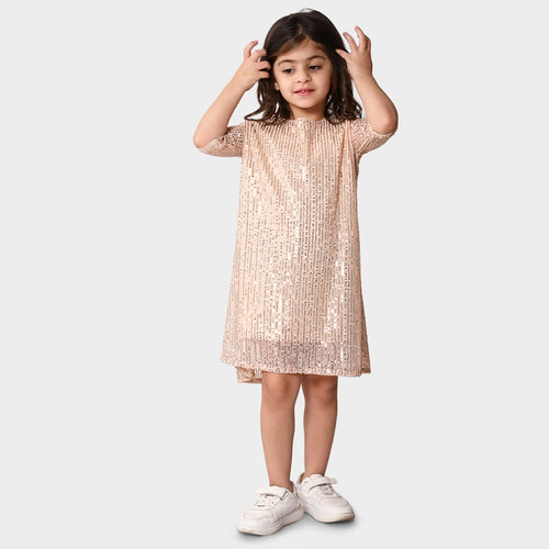 Girls Champagne Sequence Oversized Party Dress