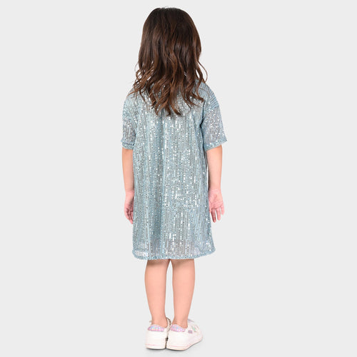 Girls Light Blue Sequence Oversized Party Dress