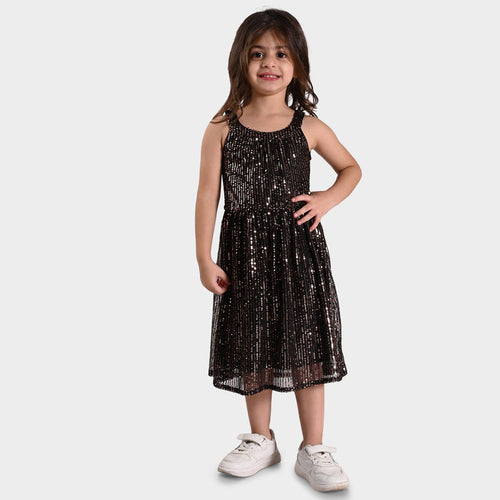 Girls Black Sequence Oversized Sleeveless Party Dress