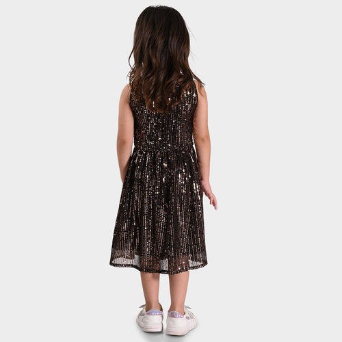 Girls Black Sequence Oversized Sleeveless Party Dress