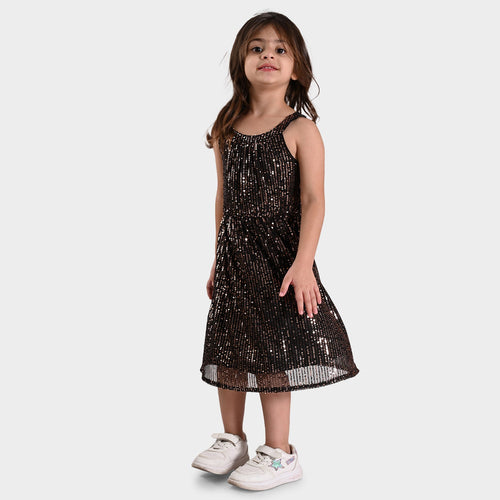 Girls Black Sequence Oversized Sleeveless Party Dress