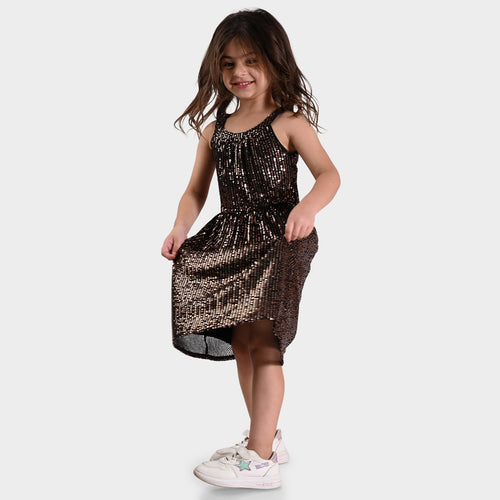 Girls Black Sequence Oversized Sleeveless Party Dress