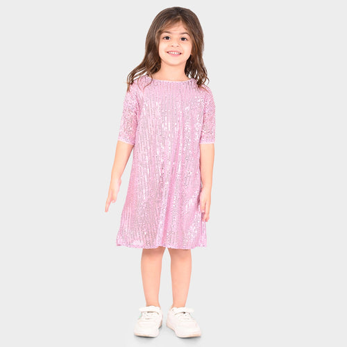 Girls Pink Sequence Oversized Party Dress