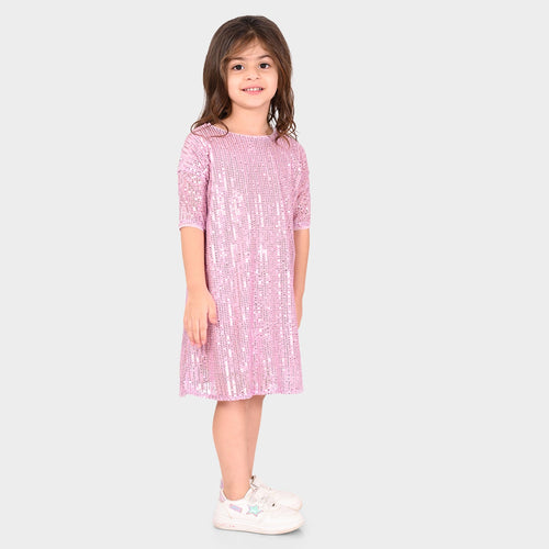 Girls Pink Sequence Oversized Party Dress