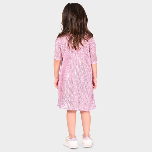 Girls Pink Sequence Oversized Party Dress