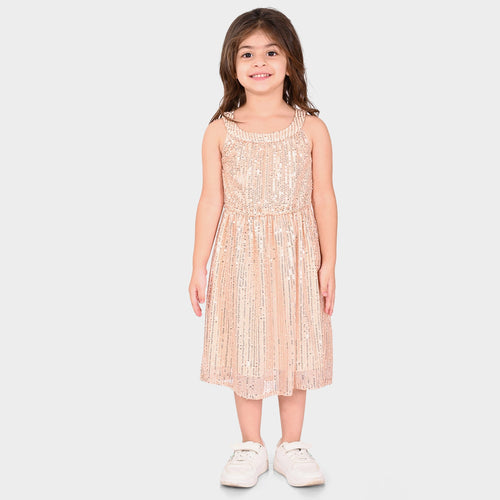 Girls Champagne Sequence Oversized Sleeveless Party Dress