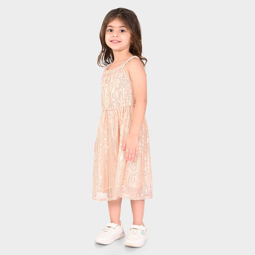 Girls Champagne Sequence Oversized Sleeveless Party Dress