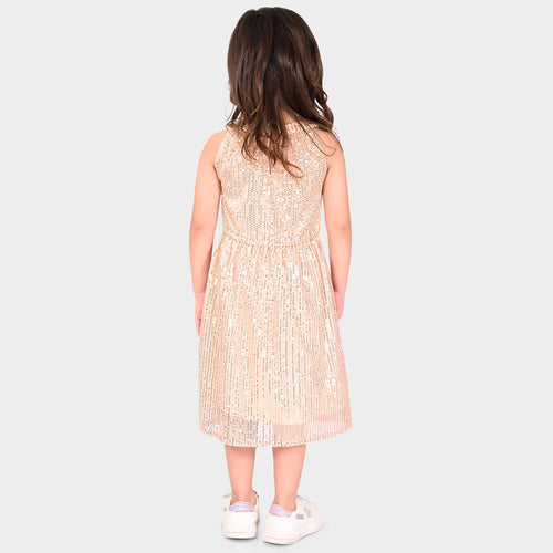 Girls Champagne Sequence Oversized Sleeveless Party Dress