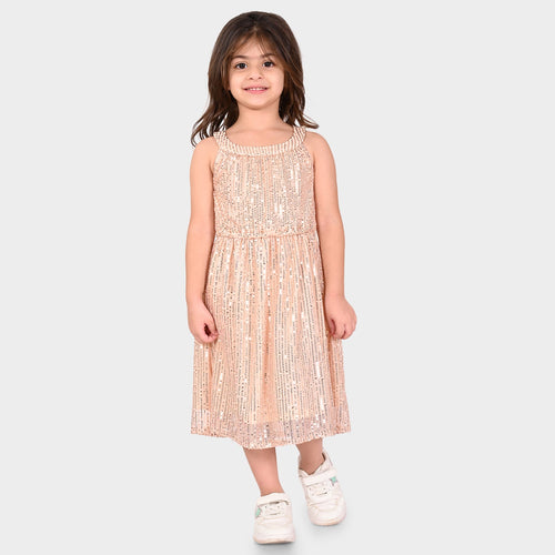 Girls Champagne Sequence Oversized Sleeveless Party Dress