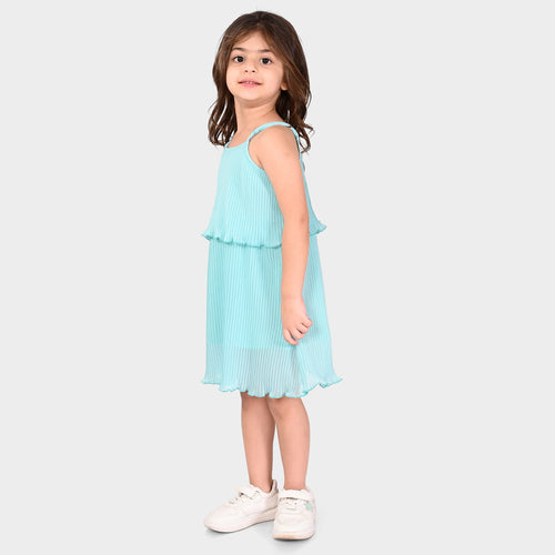 Girls Polyester Blue Pleated Dress