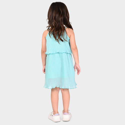 Girls Polyester Blue Pleated Dress