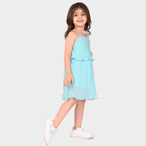 Girls Polyester Blue Pleated Dress