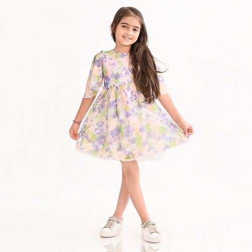 Girls Mesh poly Lycra Dress