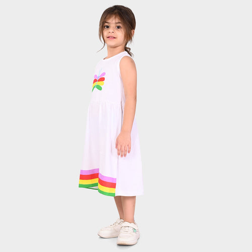 Girls White Casual Cotton Dress