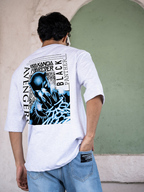 Mens Black Panther Oversize - Front and back & Sleeve Print Tshirt BON12055