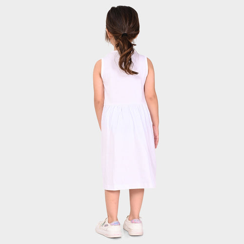Girls White Casual Cotton Dress