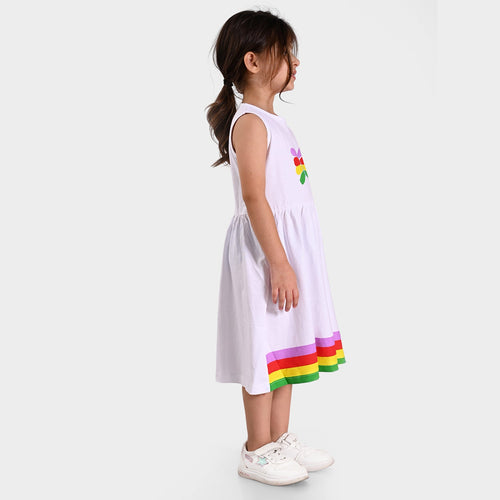 Girls White Casual Cotton Dress