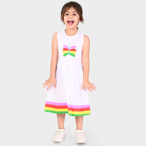 Girls White Casual Cotton Dress