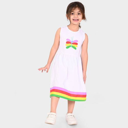 Girls White Casual Cotton Dress