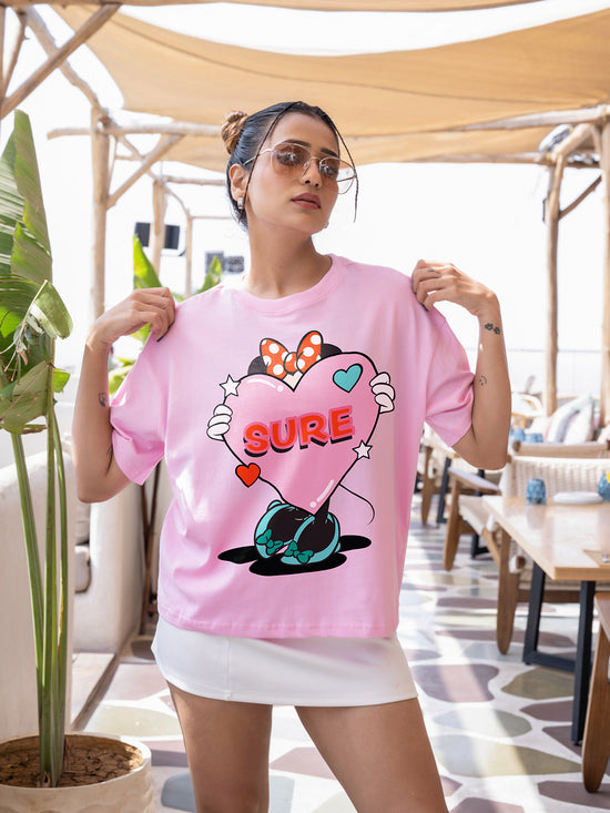 Women Mini Oversize Front Print Tshirt BON12104