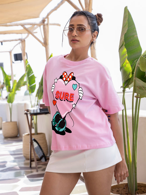 Women Mini Oversize Front Print Tshirt BON12104