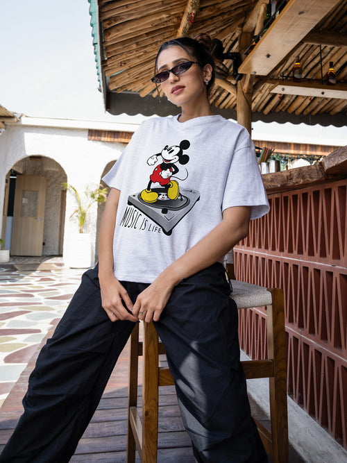 Women Mickey Oversize Front Print Tshirt BON12111