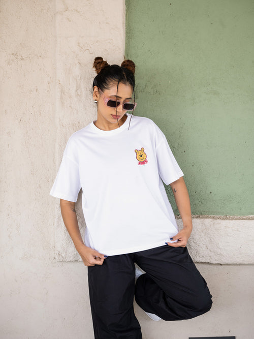 Women Pooh Oversize Front and Back print Tshirt BON12089