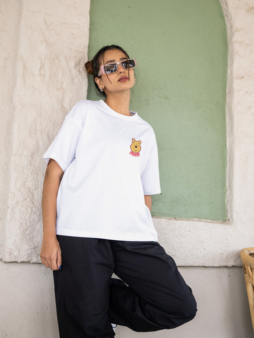 Women Pooh Oversize Front and Back print Tshirt BON12089